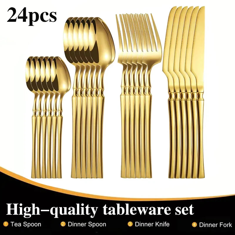 24-piece small waist cutlery set, including western cutlery cutlery steak cutlery dessert spork coffee spoon.