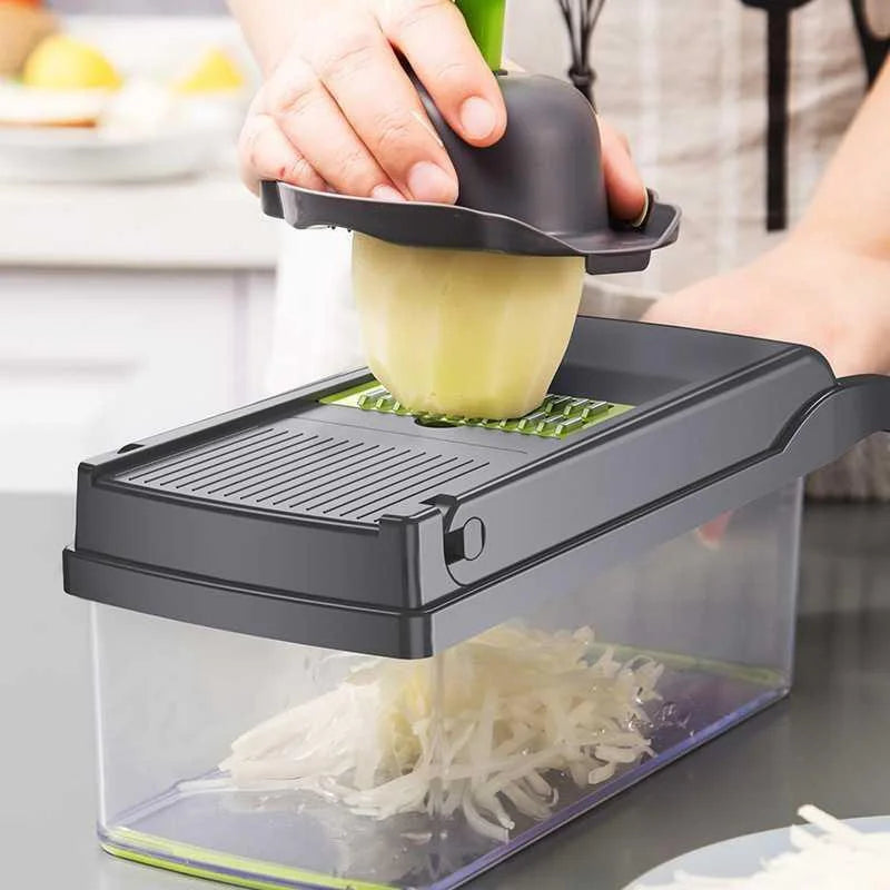 Luxury Vegetable Cutter - Multiple Accessories (Blades/Brush/Basket), All-in-One Kitchen Prep, Single Piece