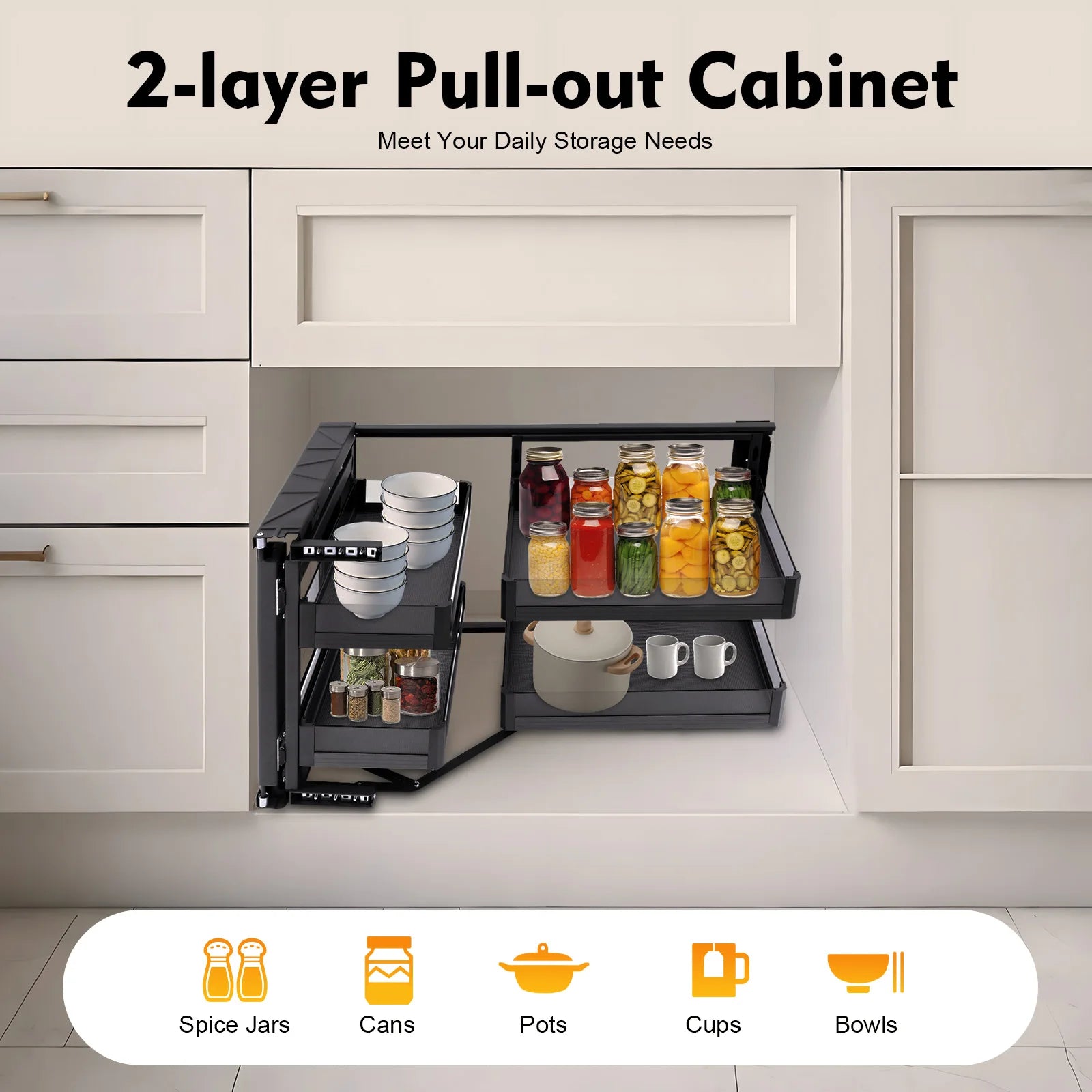 Blind Corner Cabinet Pull out for 14 Inch Organizer Kitchen Corner Cabinet Magic Corner Pull out 2 Tiers Swing Tray 4 Baskets