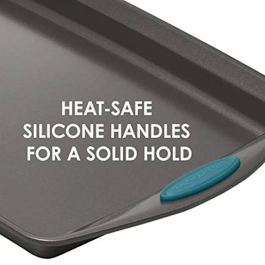 47021 Nonstick Bakeware Set with Grips includes Nonstick Baking Pans Baking Sheet and Nonstick Bread Pan - 5 Piece Gray with Ma
