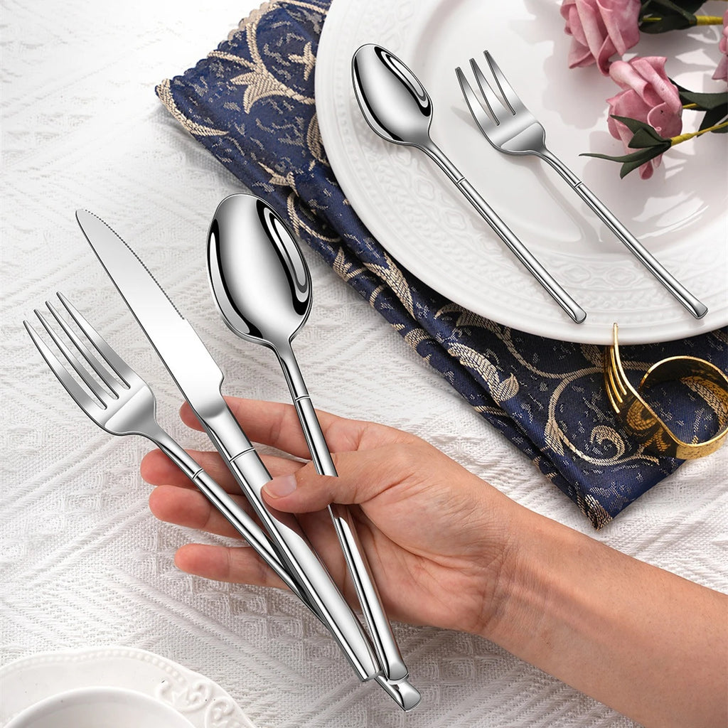 30Pcs Shiny Gold Cutlery Set 18/10 Stainless Steel Creativity Gift Flatware Set Round Hanldle Service For 6 Drop Shipping