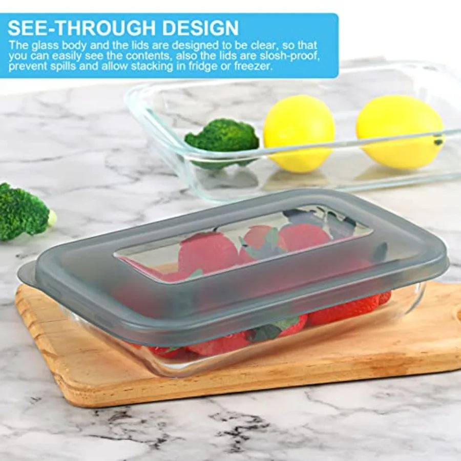 8 Pieces Glass Baking Dish with Lids Rectangular Glass Baking Pan Bakeware Set with Lids Baking Pans for Lasagna Leftovers Cook