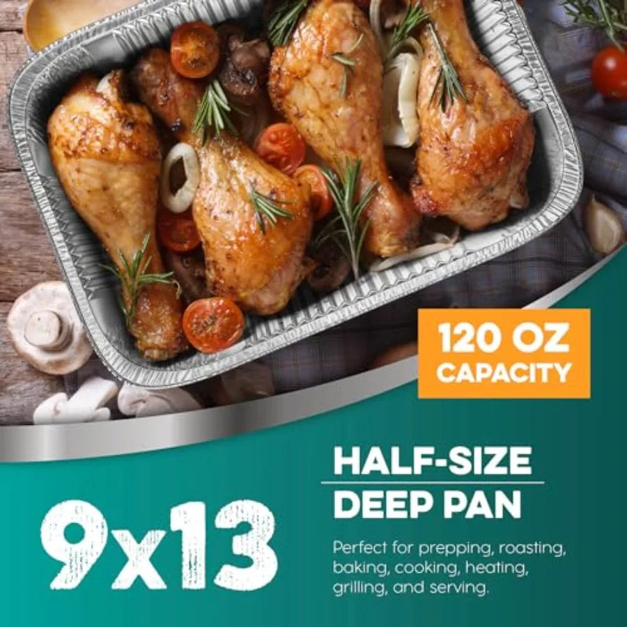 Aluminum Pans With Lids 9x13 [10 Sets] Aluminum Foil Pans Trays With Lids - Half Size Tin Foil Disposable Pans For Baking, Roas