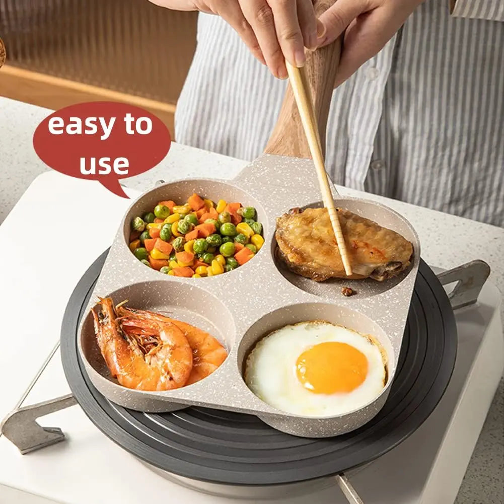 4-Cup Nonstick Fried Egg Pan, Medical Stone Divided Skillet for Breakfast, Compatible with Gas & Induction, 3-inch Eggs, White