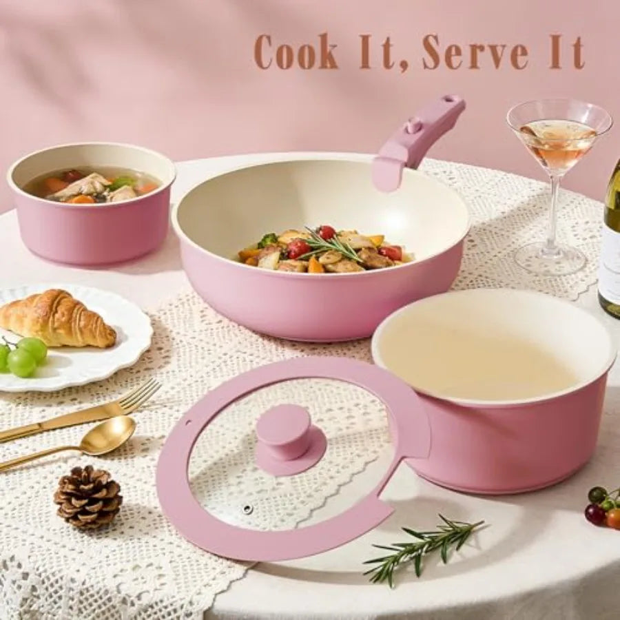 Pots and Pans Set Non Stick 21 pcs Nonstick Ceramic Cookware Set RV Kitchen Cooking Set with Detachable Handles Oven Safe Induc