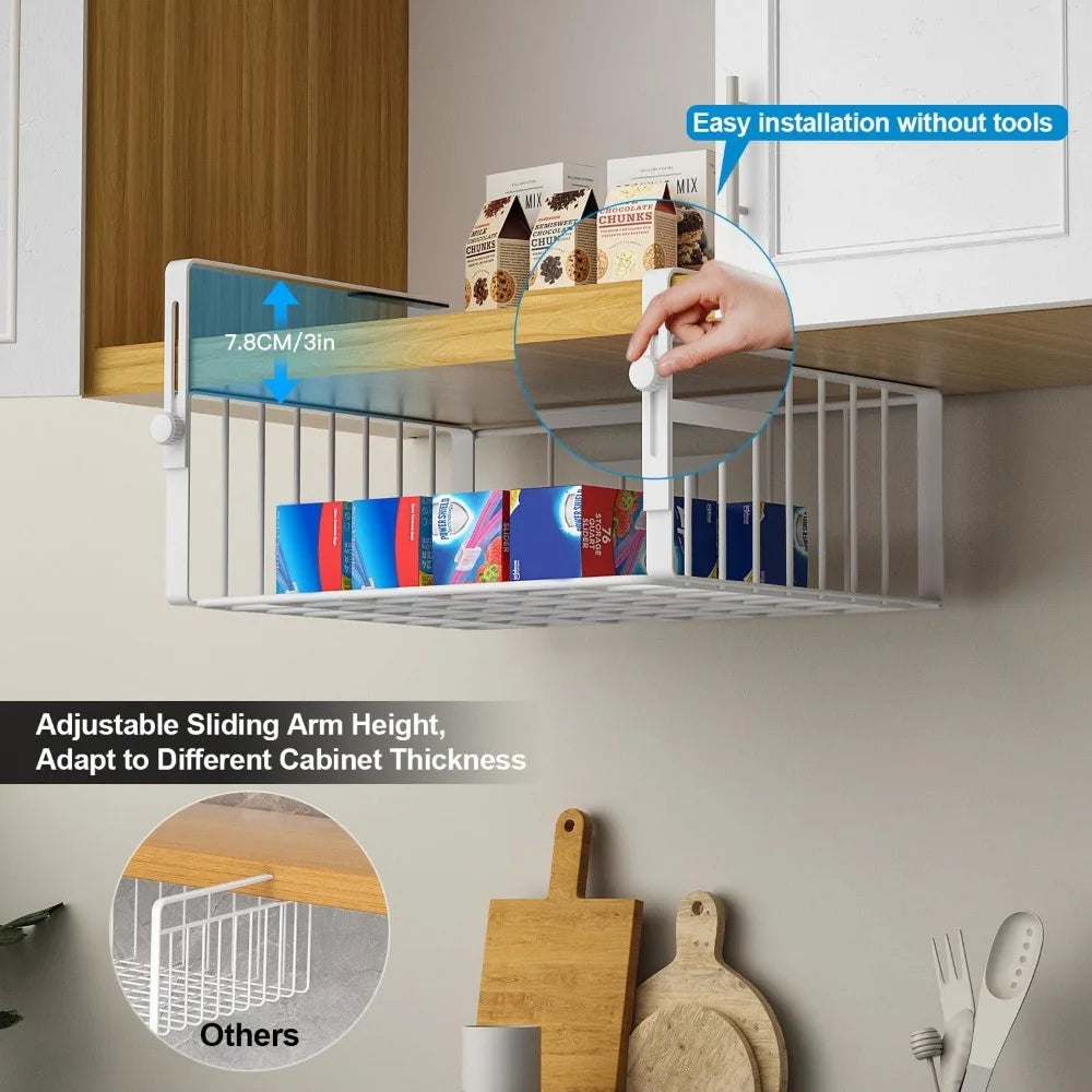 2Pack Under Shelf Basket Organizer,Adjustable Hanging Holder Storage for Cabinet Pantry Kitchen Cupboard Desk Counter Bookshelf