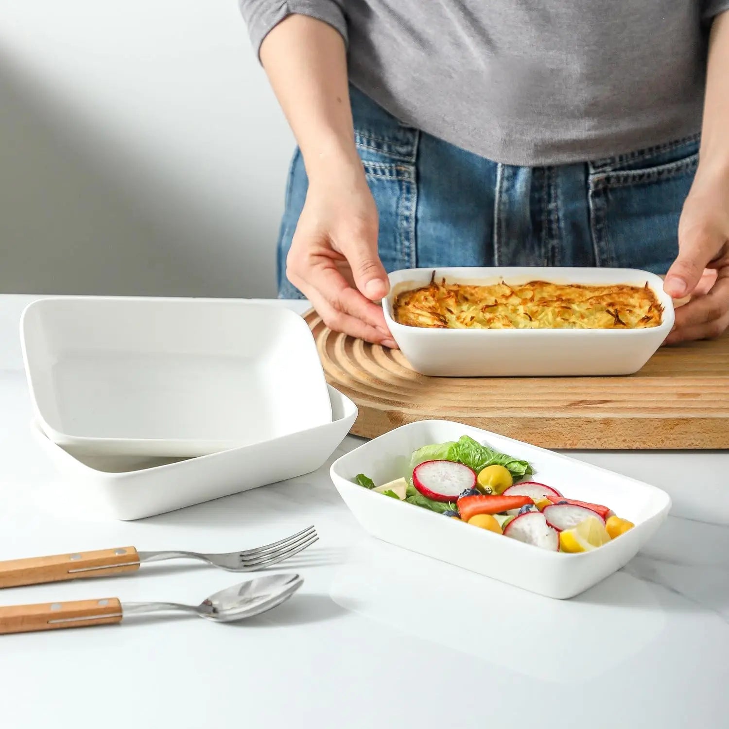 Ceramic Small Baking Dish 4 Pack, 7x4.3 Inch Rectangle Ramekin for Oven Microwave Air Fryer