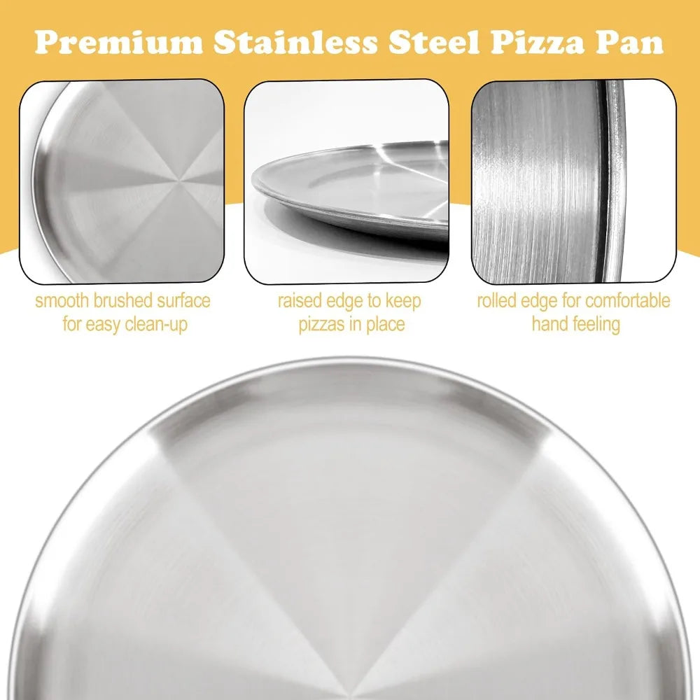 13½ Inch Pizza Pan Set of 2, Non-Stick Stainless Steel Round Baking Tray for Oven, Dishwasher Safe, Easy Clean