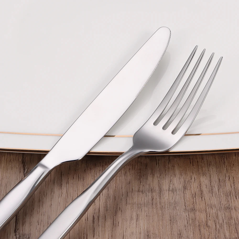 4/6/16/18/20/24Pcs Sliver Dinner Set Cutlery Set Stainless Steel 304 Tableware Western Knife Spoon Mirror Elegant Dinner Set