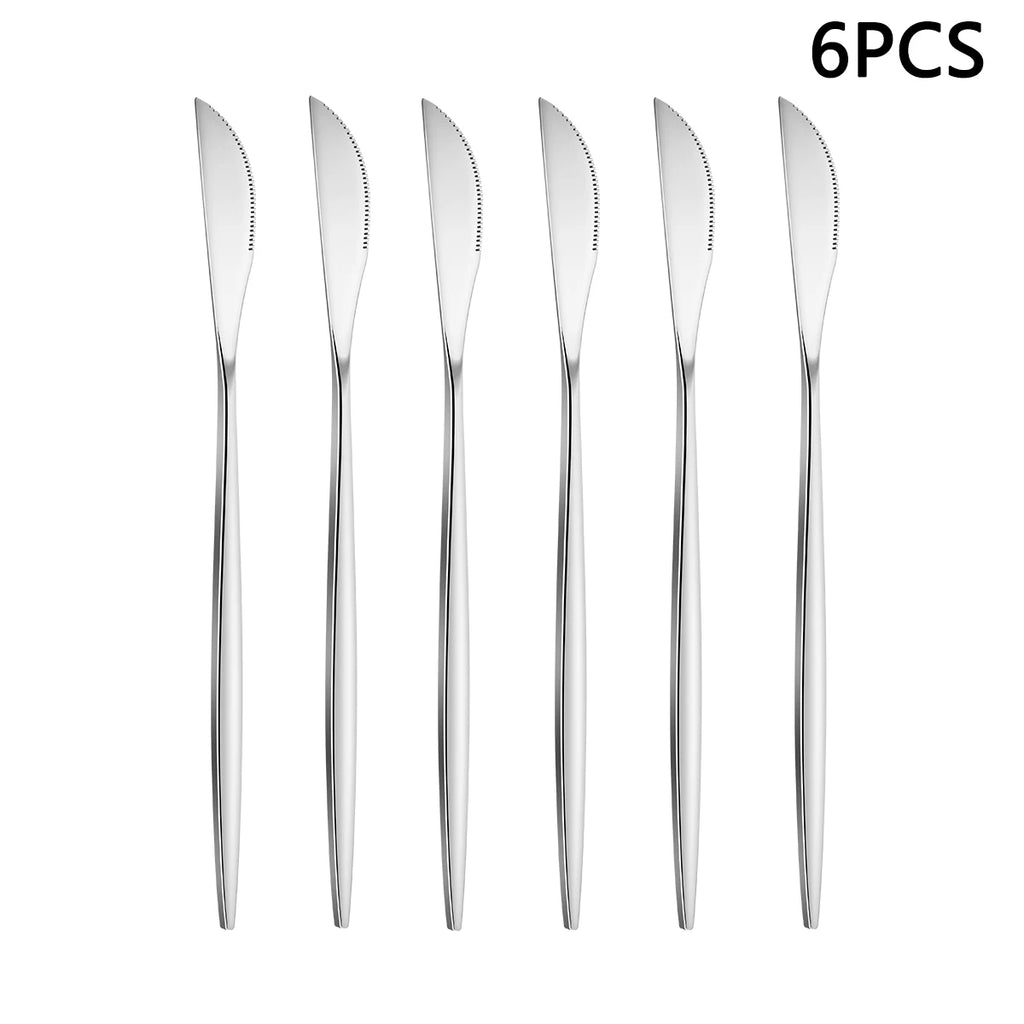 4/6/16/24pcs Household stainless steel cutlery set Thin Portuguese cutlery includes steak knife, fork, soup spoon, coffee spoon