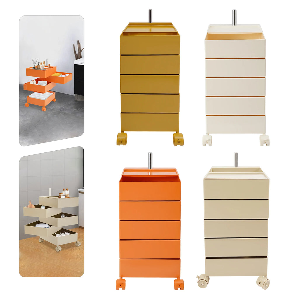 5 Tiers 360° Rotating Sofa Side Metal Cabinet,White/Orange/Khaki/Yellow Freestanding Storage Rack 41.5*31.5*61cm for Kitchens