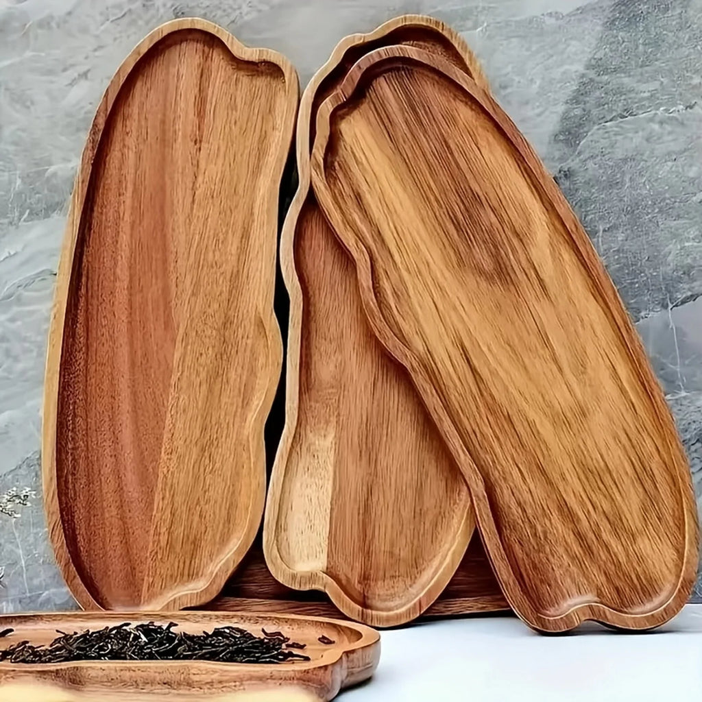 Japanese Style Acacia Wood Tray Rectangular Serving Plate Heat Resistant Wooden Tea Cup Plate Ellipse Bread Board Random Grain