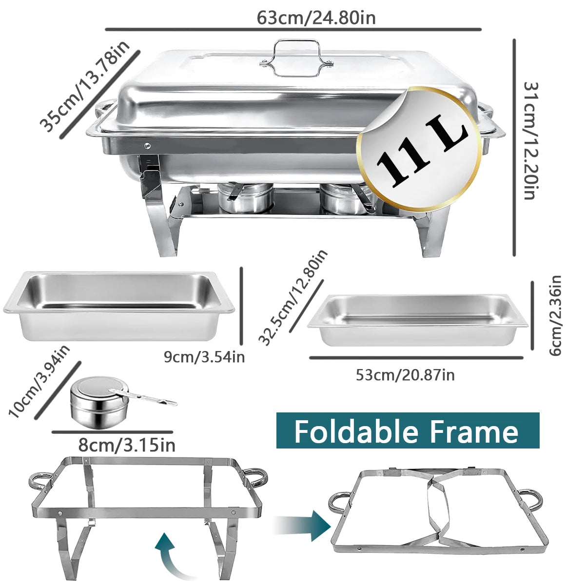 1/2Psc Stainless Steel Chafing Dish Set Full-Size Rectangular Buffet Food Warmer for Catering Weddings Events