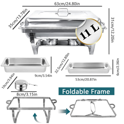 1/2Psc Stainless Steel Chafing Dish Set Full-Size Rectangular Buffet Food Warmer for Catering Weddings Events