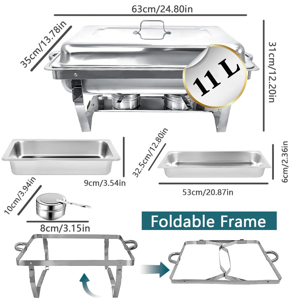 1/2Psc Stainless Steel Chafing Dish Set Full-Size Rectangular Buffet Food Warmer for Catering Weddings Events