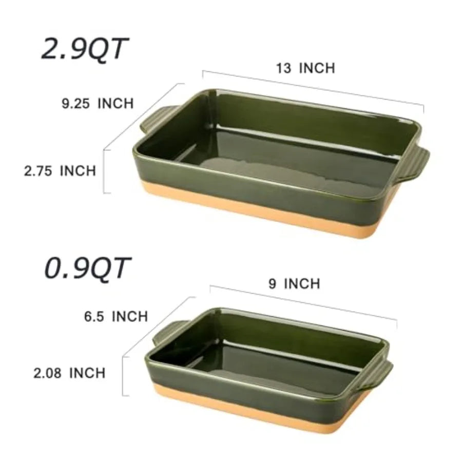 Ceramic Baking Casserole Dish with Handles, Large 9x13 inch Pan and Middle Baking Pan - Porcelain Serving Bakeware Set