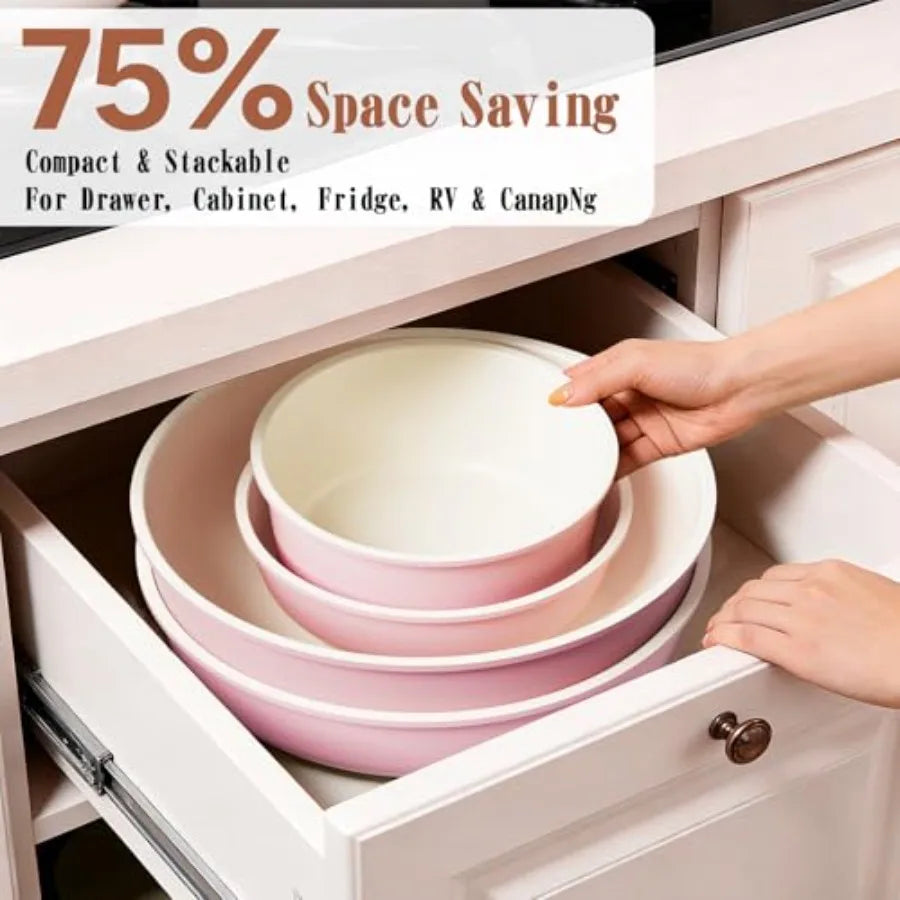 Pots and Pans Set Non Stick 21 pcs Nonstick Ceramic Cookware Set RV Kitchen Cooking Set with Detachable Handles Oven Safe Induc