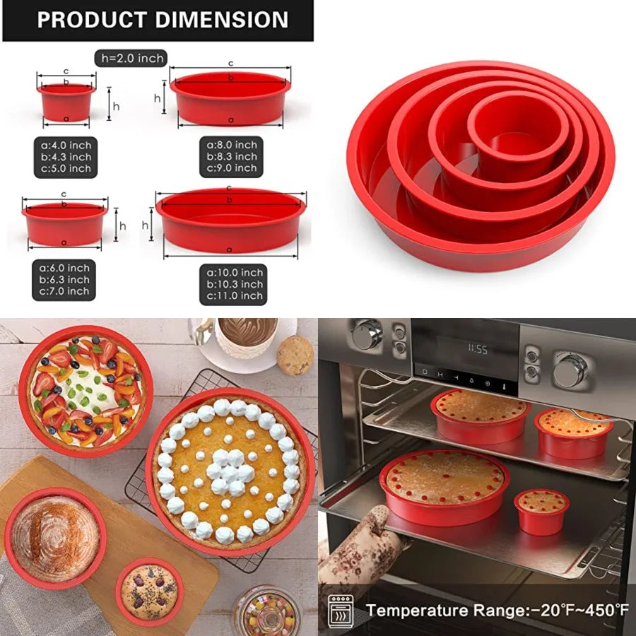 4-Piece Silicone Cake Pans Sets for Baking - Nonstick Silicone Round Cake Molds for Layer Cakes, Cheese Cakes and Chocolate Cak