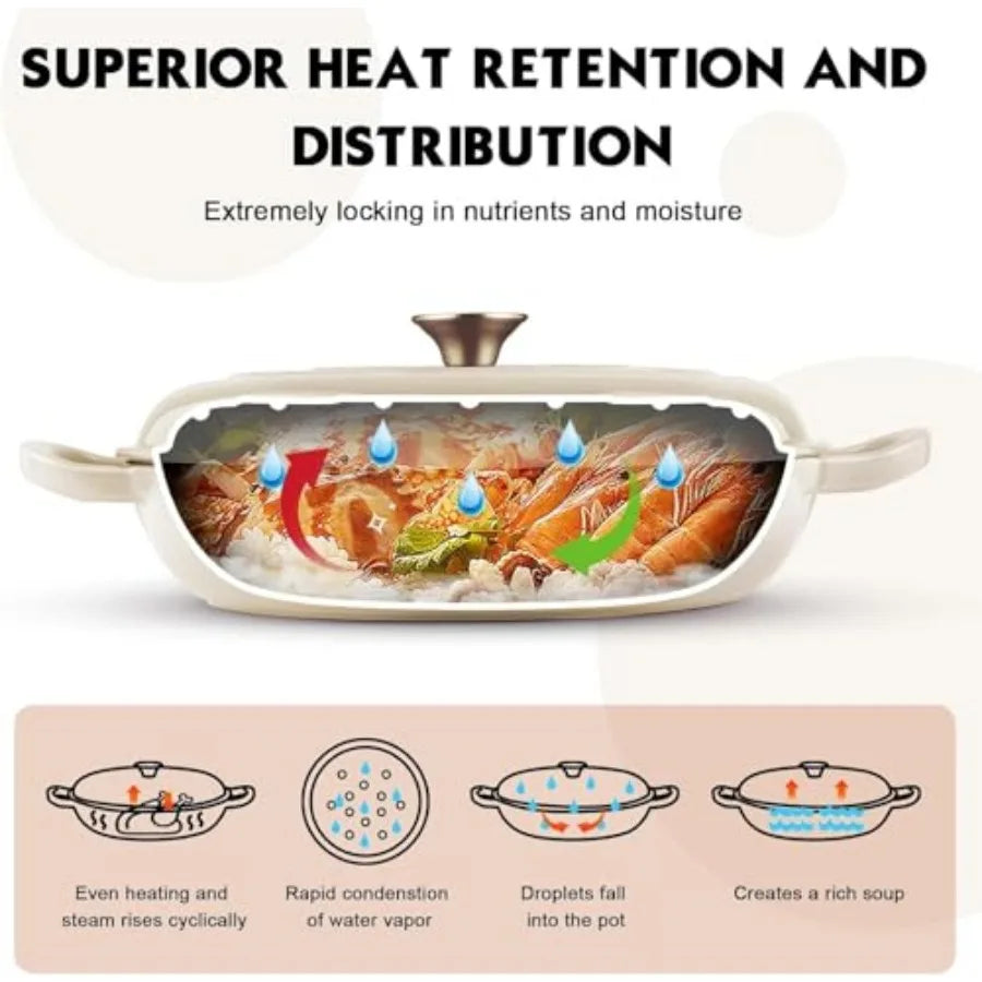 Enameled Cast Iron Dutch Oven - 3.8 Quart Dutch Oven Pot with Lid - Shallow Cookware Braising Pan - Cast iron Casserole with Co