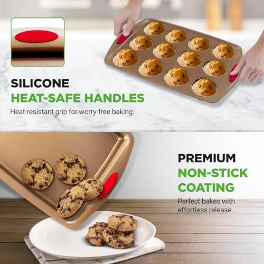 15-Piece Nonstick Bakeware Set w/ Baking Utensils Premium Oven Safe Baking Pans with Silicone Handles Easy Clean Dishwasher Saf