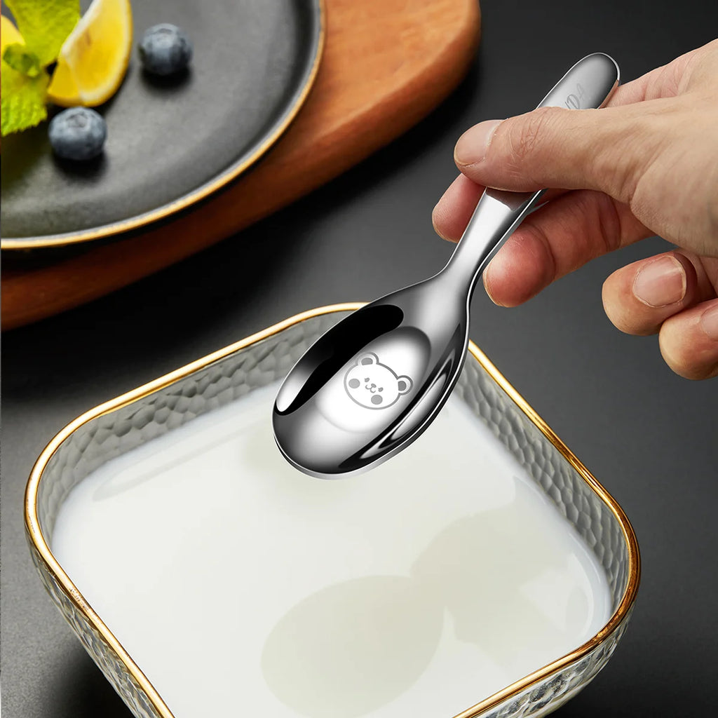WORTHBUY 316 Stainless Steel Dinnerware Sets With Plastic Storage Box Portable Children Fork Spoon Kitchen Cute Mini Kid Cutlery