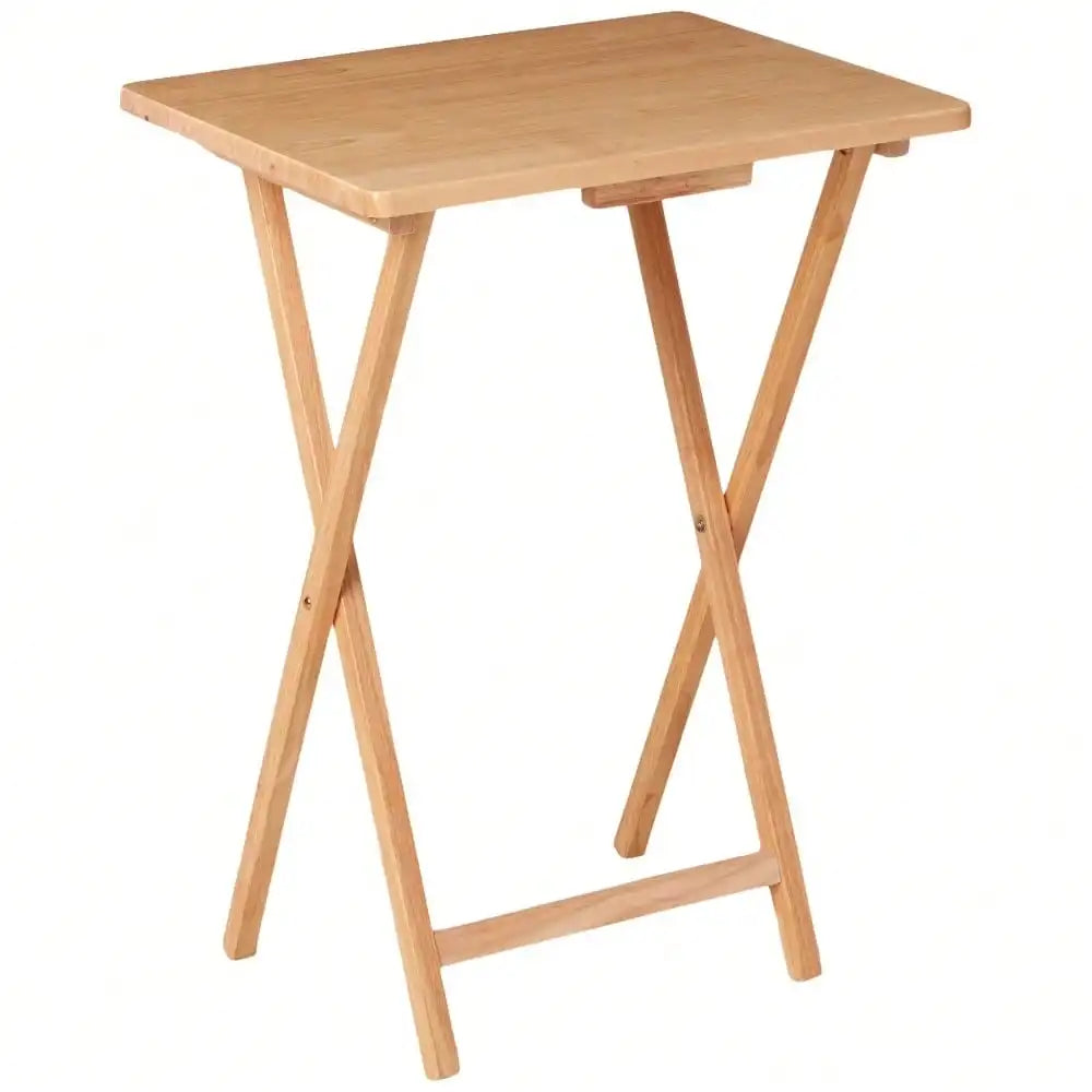 Folding TV Tray Table, Natural Rubberwood, 19x14.5x26 Inches, Bedside Laptop Desk, Portable Snack Table