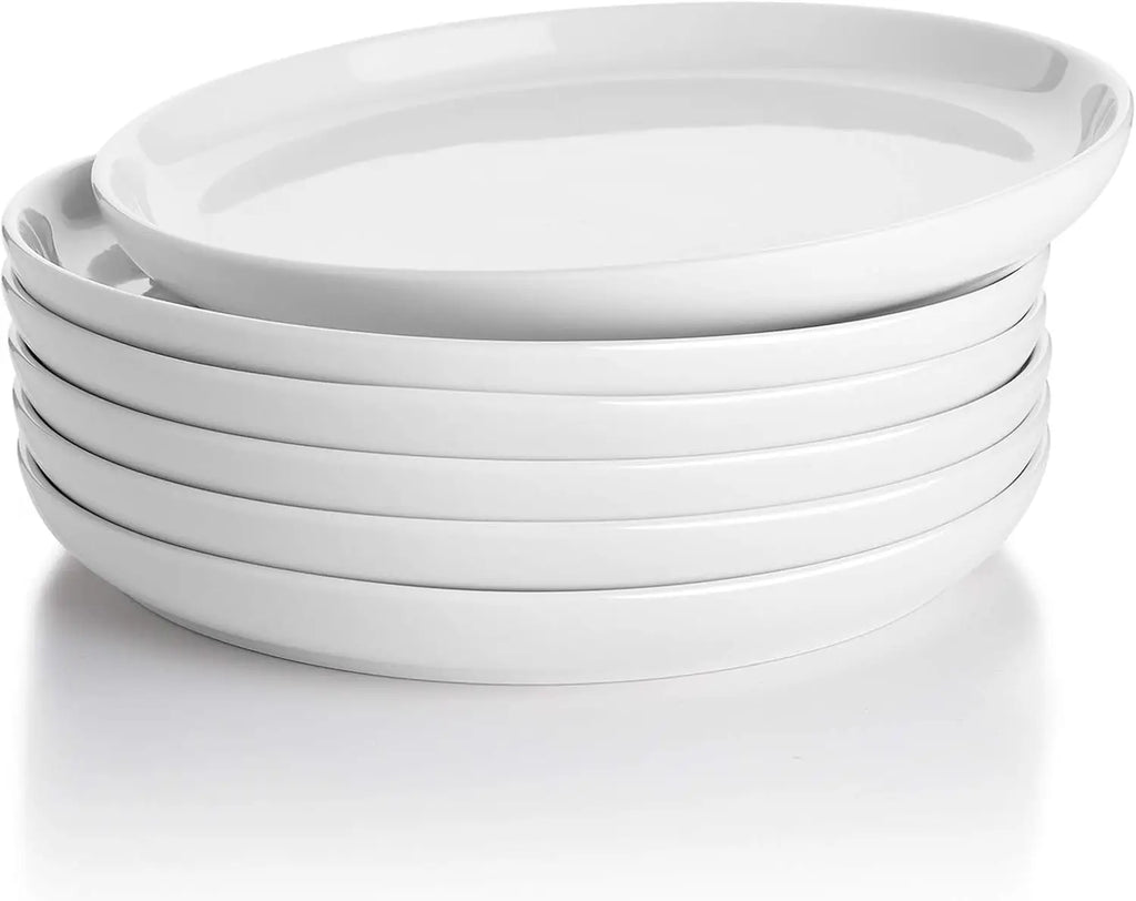 7.4 Inch Porcelain Dessert Plates, Set of 6 - Stackable, Microwave Oven Safe - White