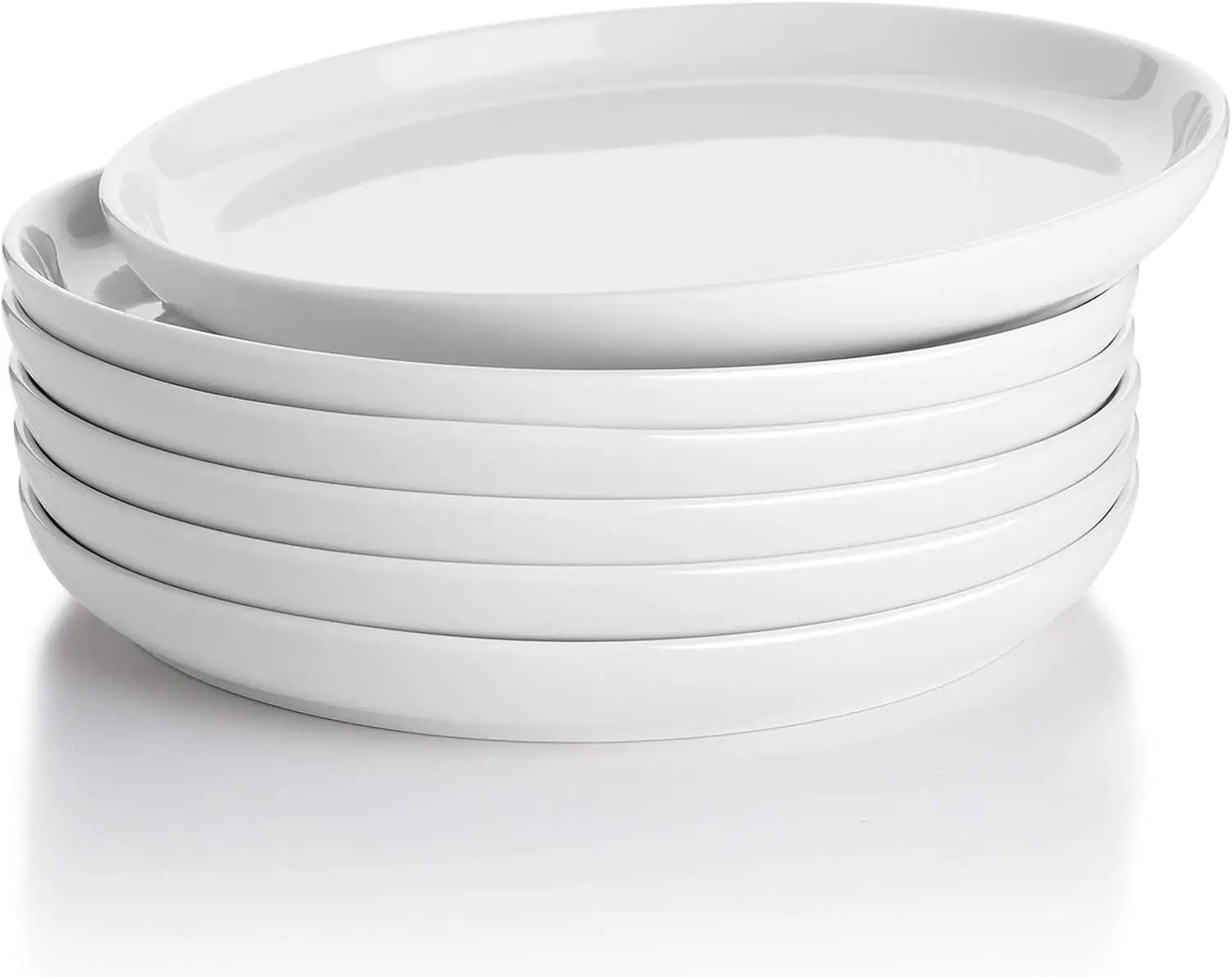 7.4 Inch Porcelain Dessert Plates, Set of 6 - Stackable, Microwave Oven Safe - White