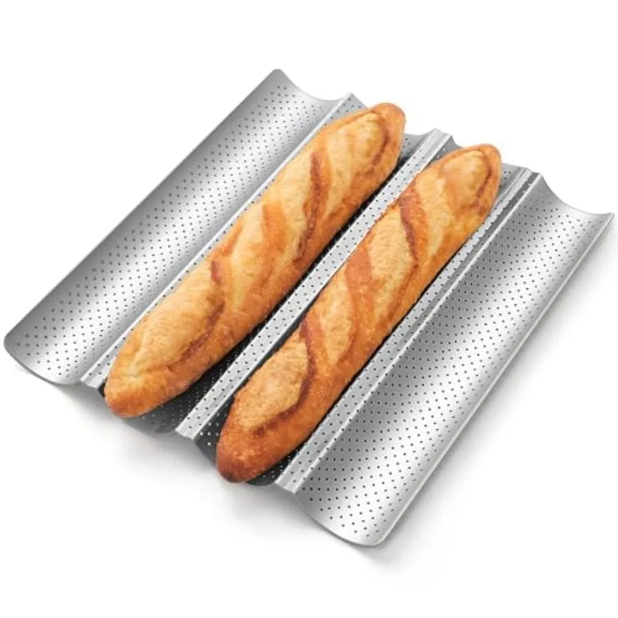Baguette Bread Pan, Premium Nonstick Perforated Baguette Pan for French Bread Baking, 4 Loaves Baguette Baking Tray for Sourdou