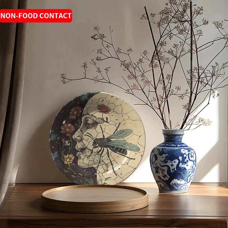 1pc Insect Art Ceramic Decorative Plate Cracked Glaze Design Home Tabletop Decor Non-Food ContactFor Home, Living Room, Study,