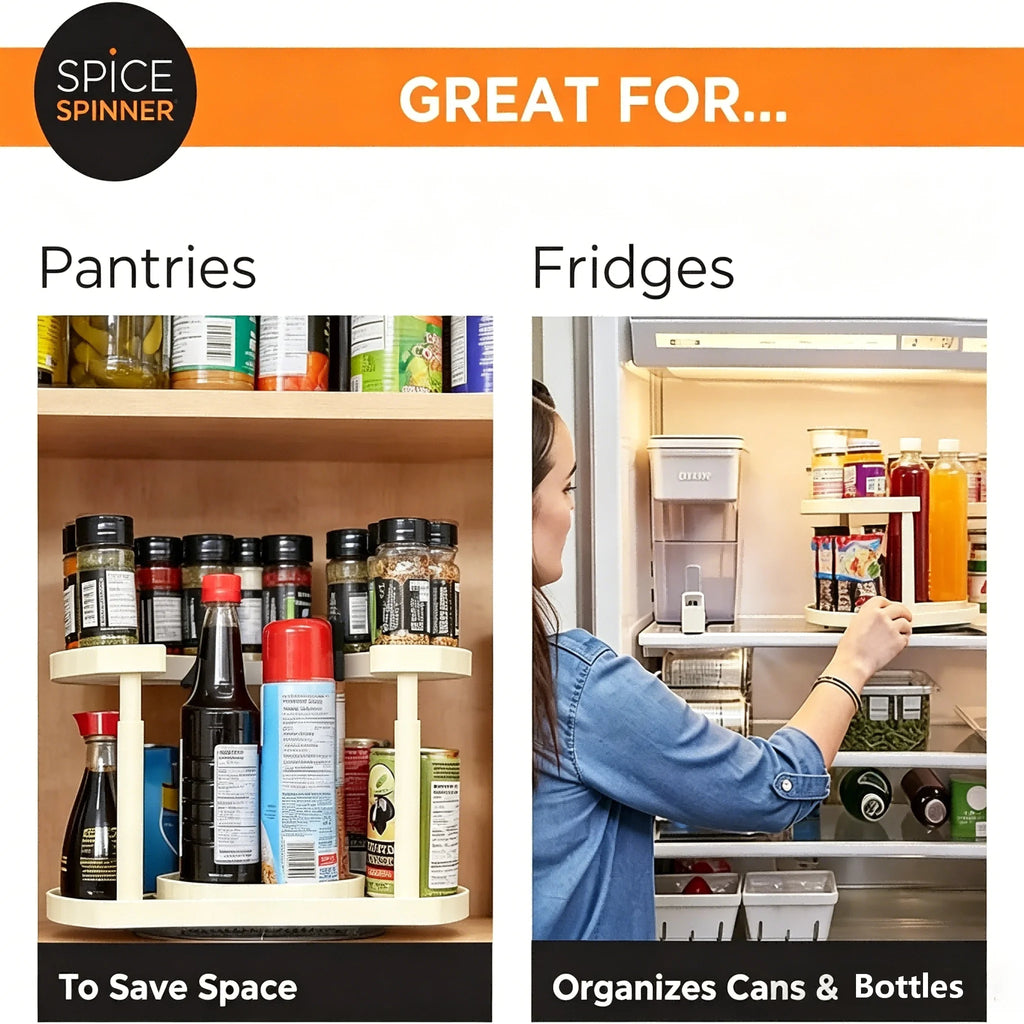 Kitchen Spice Rack White 2-Tier 360° Rotating Adjustable Height Lazy Susan Cabinet Organizer
