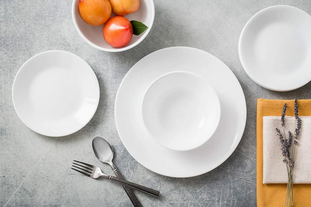 18-Piece Service for 6 Dinnerware Set Triple Layer Glass and Chip Resistant, Lightweight Round Plates and Bowls Set, Win