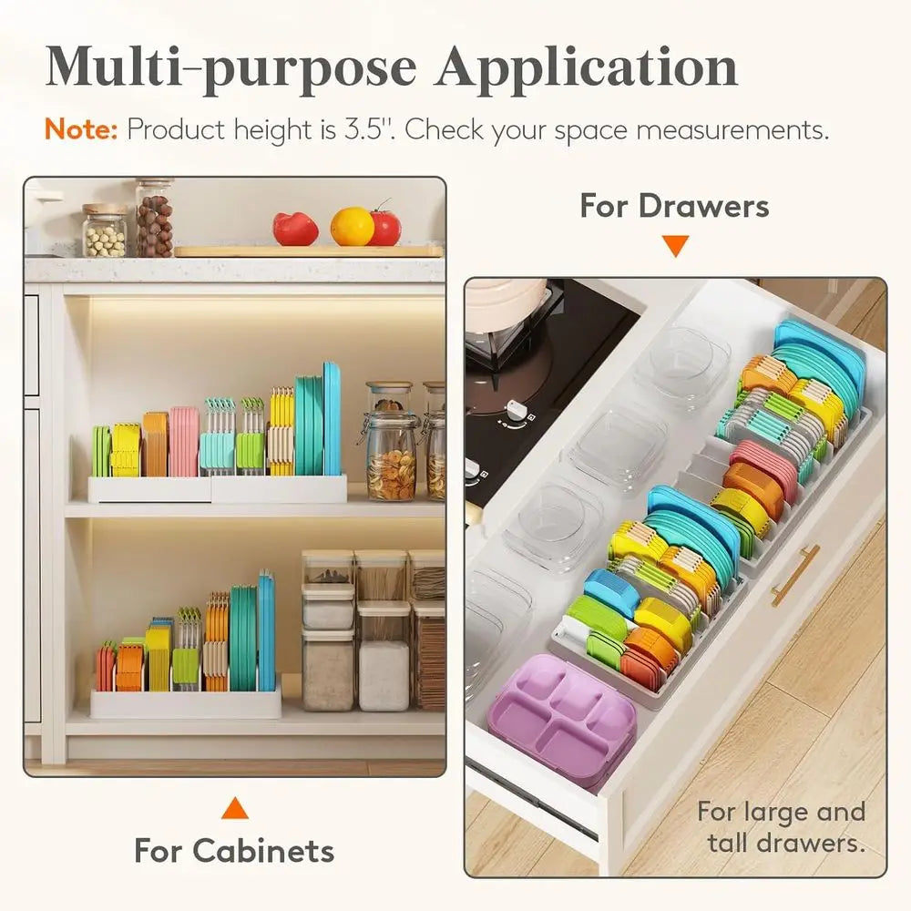 Kitchen Cabinet Organizer with 6 Adjustable Dividers and 7 Sections for Pantry Storage, Large, 13 x 10