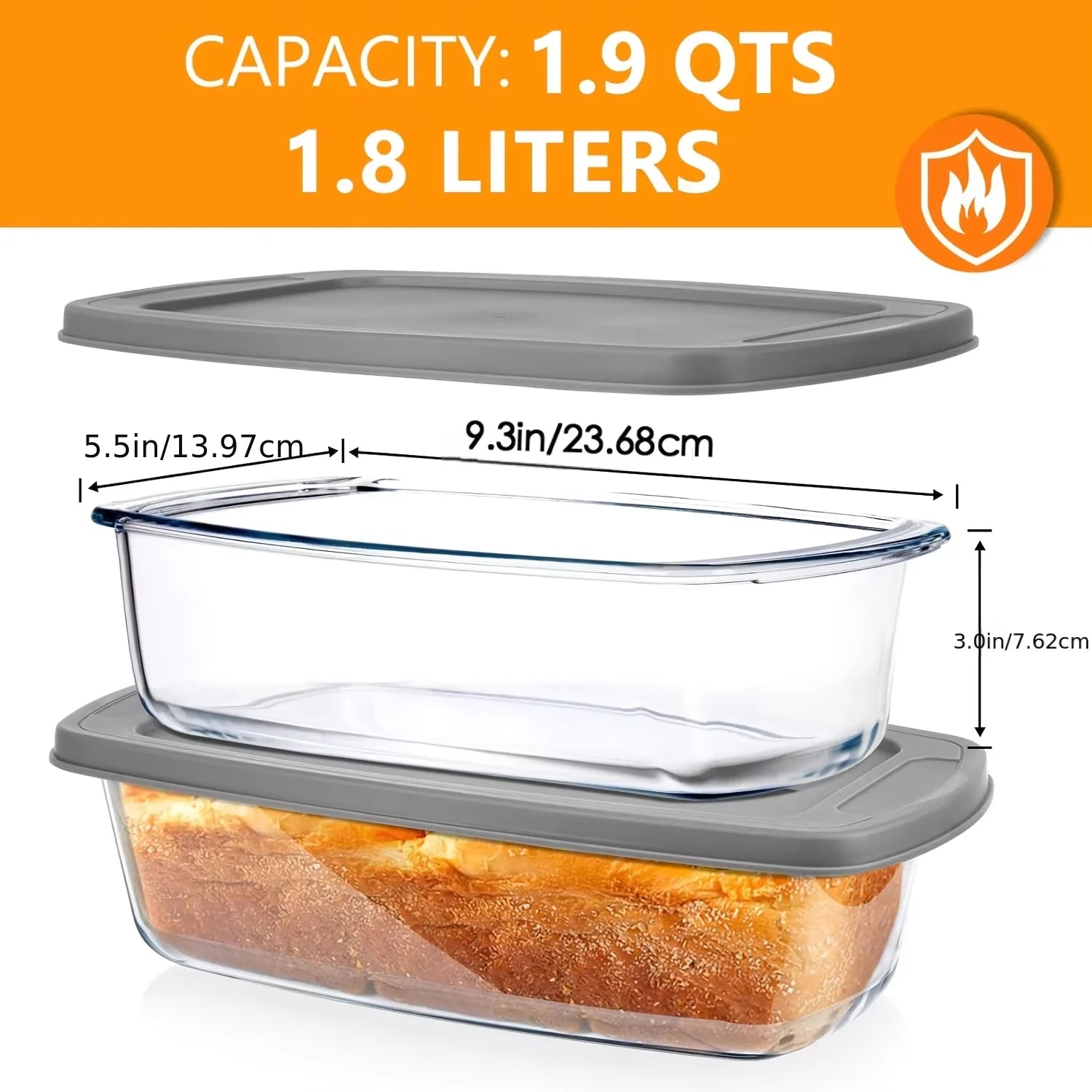 Large 1800ml Glass Loaf Pan Set 2pcs with Lid Oven Safe Baking Dish Ideal for Cakes Toast Meal Prep Christmas Gift