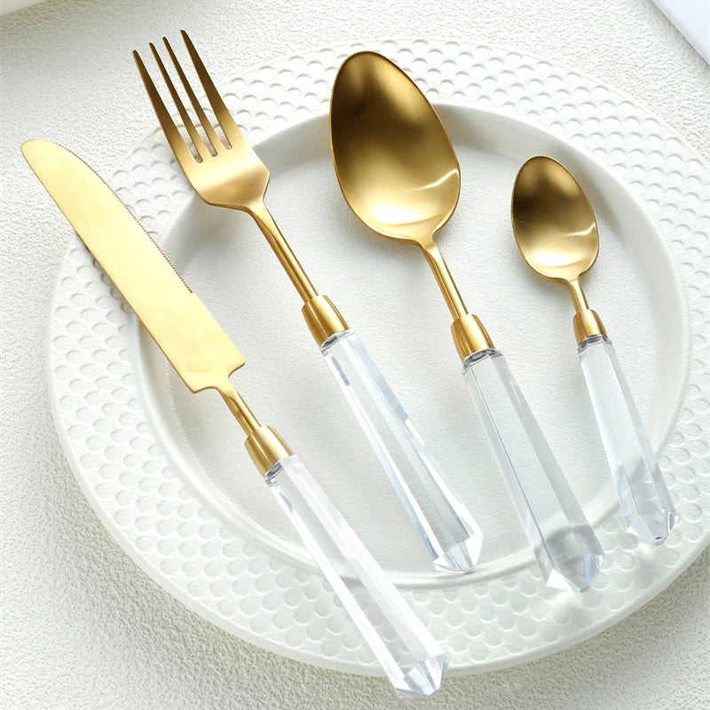 Transparent Acylic 304 Stainless Steel Cutlery Set High Value Hotel Table Spoon Knife Fork Teafork Teaspoon Wedding Decoration