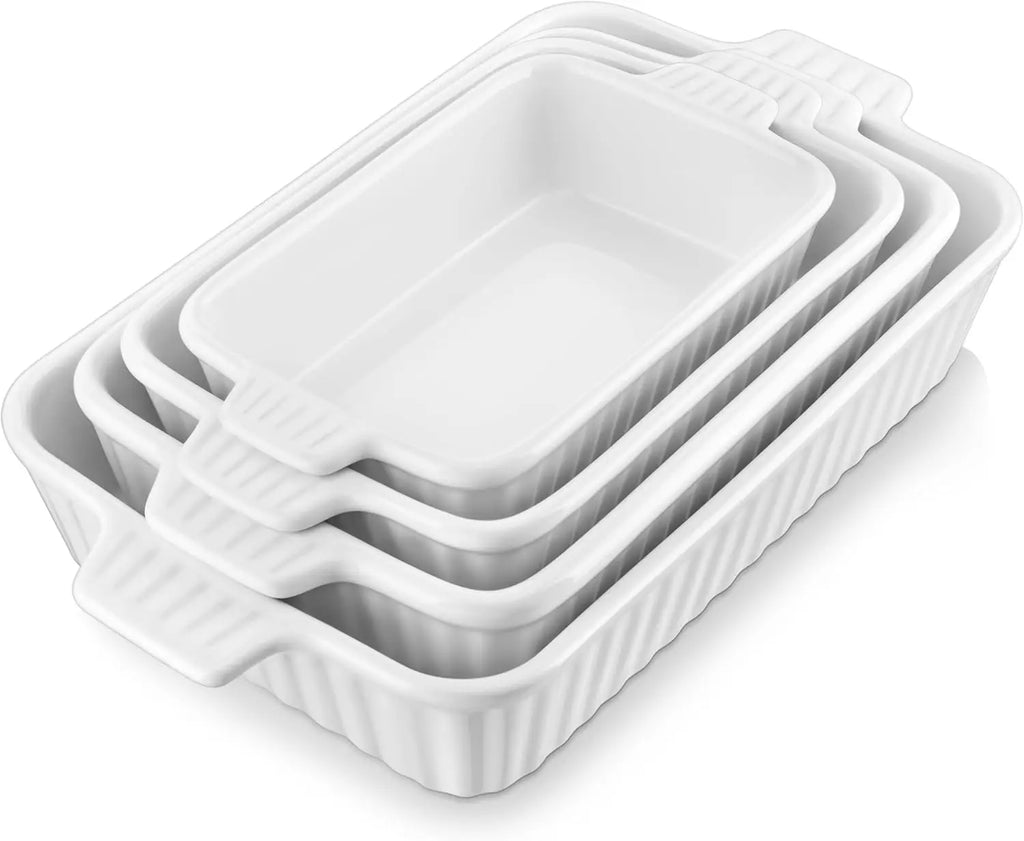 Casserole Dishes for Oven, Porcelain Baking Dishes, Ceramic Bakeware Sets of 4, Rectangular Lasagna Pans Deep with Hand