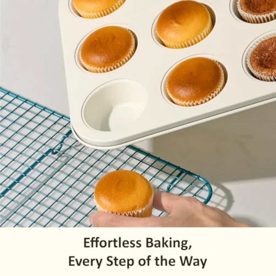 7-Piece Ceramic Baking Pans Set, Aluminized Steel Bakeware Sets, Toxin-Free Nonstick Stackable Oven Pans with Cookie Sheet, Muf