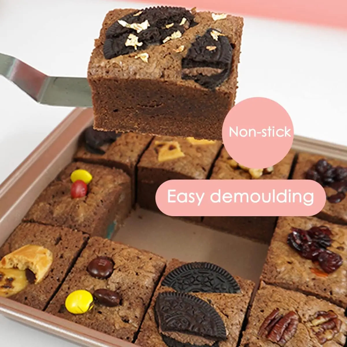 Non Stick Brownie Pan with Dividers, 18 Pre-slice Carbon Steel Bakeware Tray for Oven Baking, Square Mold for Cake Muffin Bread, 12x8x2 inch