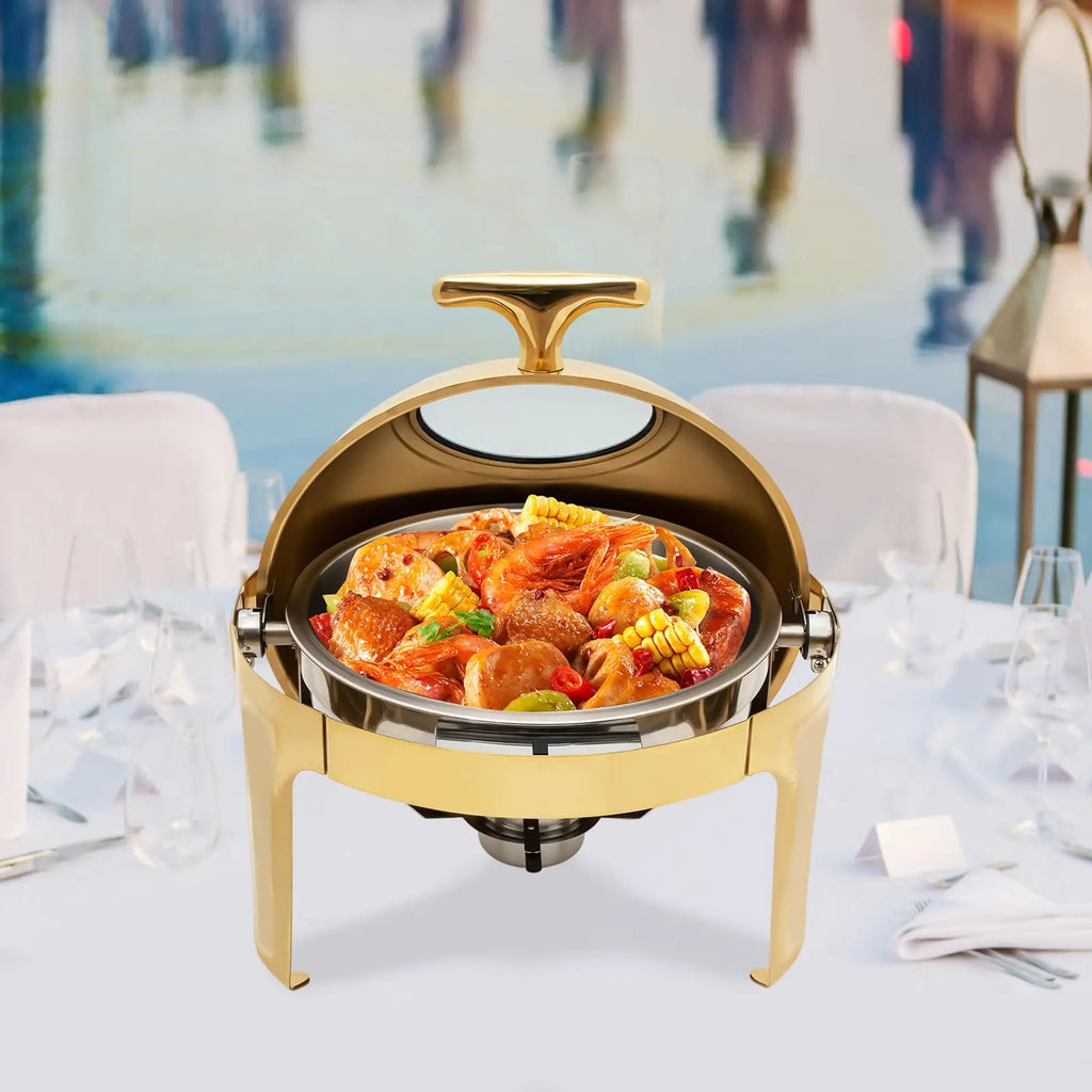 Round Chafing Dish Buffet Set,Roll Top Stainless Steel Buffet Warmer, Chafing Dishes for Buffet, Food Warmers for Parties,Cateri