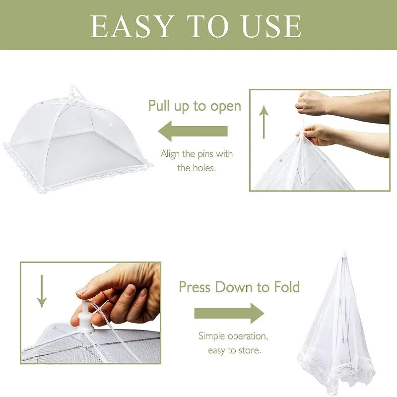 Large pop-up white mesh food cover tent - foldable and washable, suitable for outdoor picnics, barbecues, and parties
