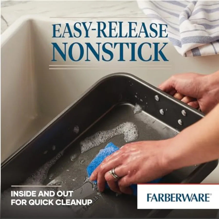 Bakeware Nonstick Steel Roaster with Flat Rack, 11-Inch x 15-Inch