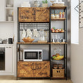 IRONCK Bakers Rack with 2 Storage Cabinets and Power Outlet, 45.3 Inch Kitchen Microwave Stand with Storage, Coffee Bar Cabinet
