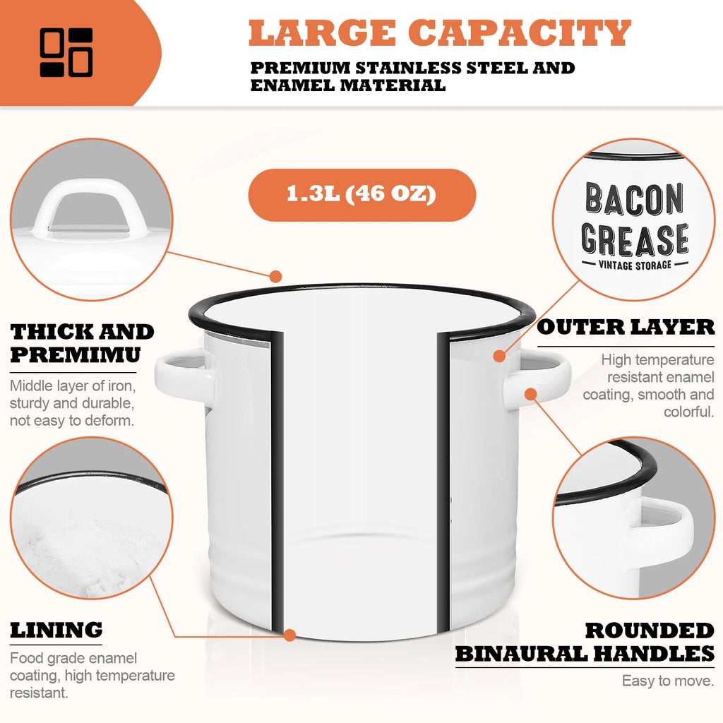 Bacon Grease Container with Strainer - Large 46OZ Red Kitchen Oil Storage Can, Food Saver Bin with Lid | Farmhouse Pot White