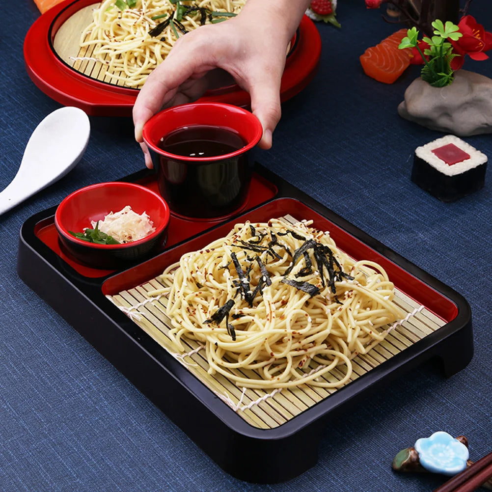 Japanese Style Cold Noodle Dish with Bamboo Mat High Grade Soba Noodles Plate for Serving and Decoration