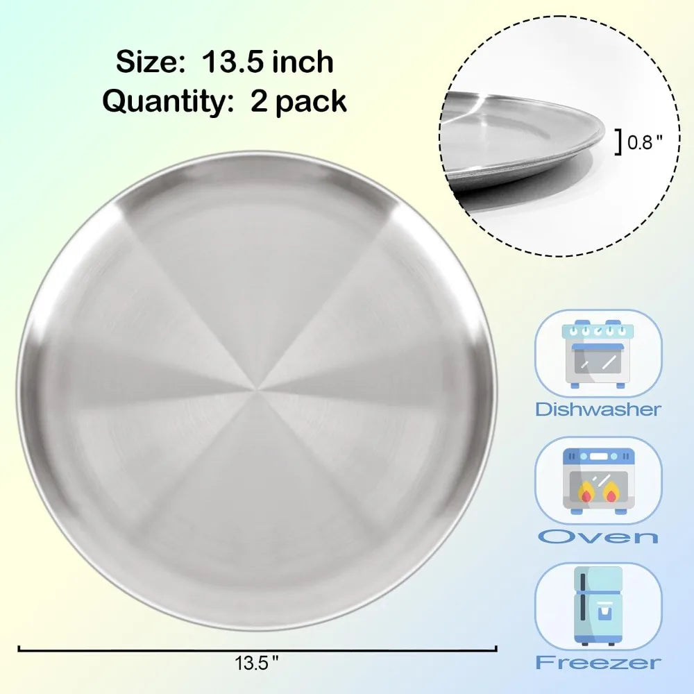 13½ Inch Pizza Pan Set of 2, Non-Stick Stainless Steel Round Baking Tray for Oven, Dishwasher Safe, Easy Clean