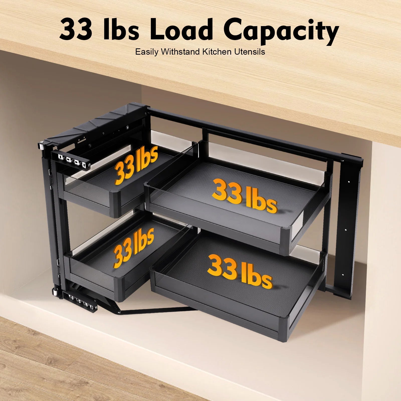 2Tier 14" Blind Corner Cabinet Pull Out with 4 Detachable Shelves Universal Mount Right or Left Corner Kitchen Cabinet Organizer