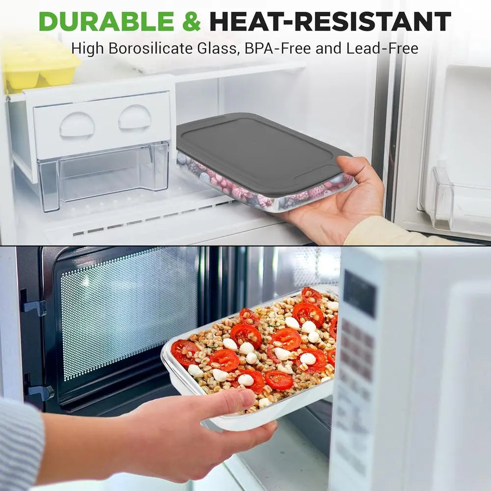 8-Piece Deep Glass Bg Dish or Oven with Lids - Casserole Dishes or Oven - Bakeware Sets or Lasagna, Meatloa, Letovers, Cooking,