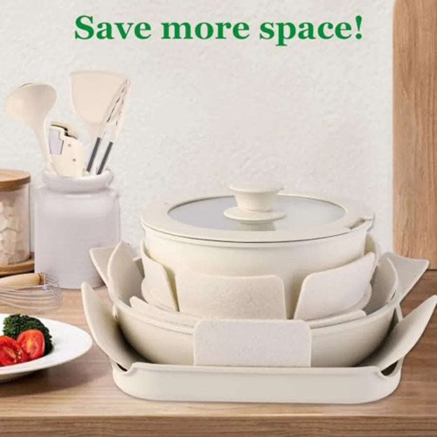 12 PCS Kitchen Cookware Set Aluminum non stick pan Removable and microwaveablewith Induction Pot Pan Set for RV Cookware Oven S
