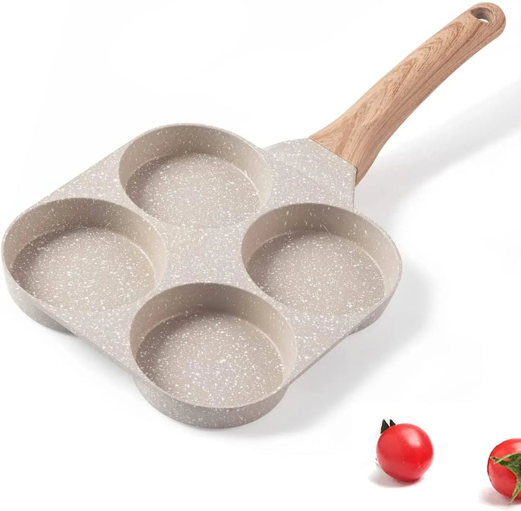 4-Cup Nonstick Fried Egg Pan, Medical Stone Divided Skillet for Breakfast, Compatible with Gas & Induction, 3-inch Eggs, White