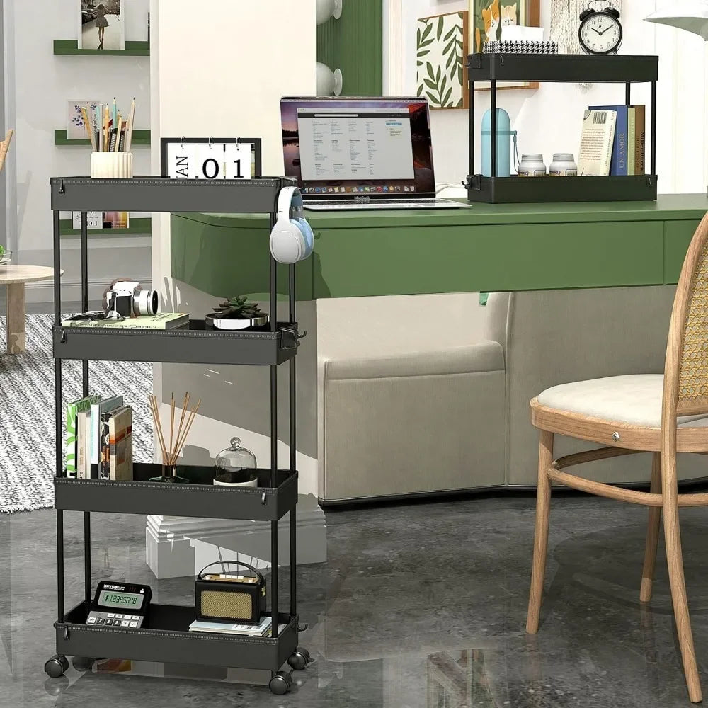 Slim Rolling Storage Cart 4 Tier Organizer Mobile Shelving Unit Utility Cart Tower Rack for Kitchen Bathroom